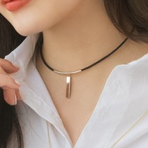 GJW01E7E8 레이어드 스틱 초커 슬림 가죽 레더 초코 넥 골드 목걸이 파이프 목걸이 팬던트 White/Gold