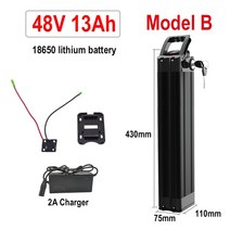 2인승전기자전거 실버 피쉬 18650 리튬 이온 배터리 전기 자전거 Fiets Accu Akku 및 36V 48V 11Ah 시, 16 Model B 48V 13Ah, 한개옵션1