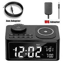 가성비-3 in 1 무선 고속충전기 프로 맥스 미니용 멀티 듀얼 디지털 알람 시계 FM 라디오, 03 Black-US Plug