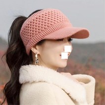 여성 겨울 니트 탑 뚤려있는 골프 캡모자 골프용모자, 핑크