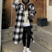 도톰한 캐주얼 체크 롱 남방 여성 루즈핏 셔츠 자켓