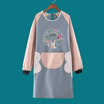 롱타입 여성 가정용 커플 앞치마를 입다 주방 I집을 미술용앞치마, T19-블루플라워 링 토끼 커버(문지르기가능