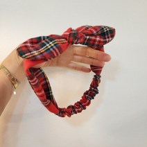체크 반다나 머리띠 와이어 리본 밴딩 헤어밴드 크리스마스헤어밴드