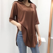브이넥 루즈핏 여성 기모 롱티셔츠 5color