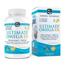 [Nordic Naturals] 노르딕 내추럴스 얼티메이트 오메가-D3 1280 mg EPA 650/DHA 450 + 1000 IU 비타민 D3 레몬 맛 120 소프트젤