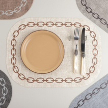 까사리꼬 체인나염 가죽 식탁 테이블 매트, 차콜 흰, 1개 (33X45)cm