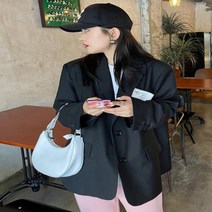 여성 자켓 블레이저 [EAM] 블랙 백 슬릿 빅 사이즈 블레이저 라펠 긴팔 루즈핏 재킷 패션 타이드 봄 가을 1DE1412