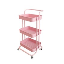 3단 컬러 이동식 트롤리 선반 수납장 바퀴 미용실 틈새 슬림 트레이 무빙 카트 세탁실, 핑크