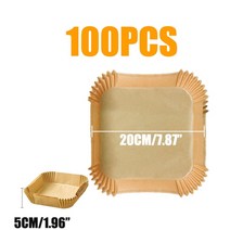 음식물처리기 100pcs 에어 프라이어 일회용 베이킹 페이퍼 라이너 비 스틱 매트 기선 전자 레인지 주방 쿠커 용 광장 원형 양피지, 20cm-100 PC 광장