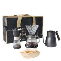 Pour-Over 커피 세트 선물 친구 V60 유리 공유 냄비 스틸 주전자 그라인더 필터 종이 포장 가방 스폰지, coffee set B