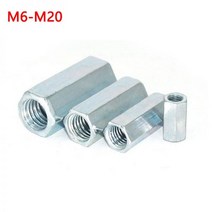 긴너트 1pcs M6 M8 M10 M12 M14 M16 M18 M20 아연 도금 된 육각 너트로드 링 너트 긴 연결 나사, M20 x 60mm