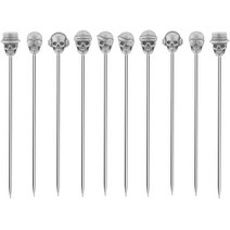 YES Time 스컬 칵테일 픽 마티니 피크 재사용 가능한 올리브 피크 가니쉬 꼬치 과일 이쑤시개 팩 10개 (앤, 01 Antique silver