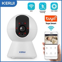 무선 후방 카메라 KERUI 1080P 3MP Tuya 스마트 미니 와이파이 IP 실내 보안 홈 CCTV 감시 2MP 자동 추적 야간 투시경, 3MP With 128GB Card, EU 플러그