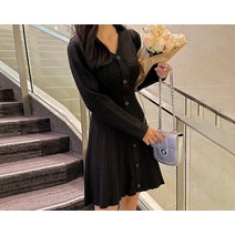 [리리앤코] 프니엘 스판 꽈배기 니트 브이넥 미니 원피스