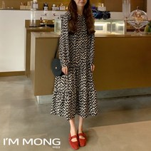 아이엠몽 여성 롱 원피스 데일리 데이트룩 쉬폰 오버핏 도트패턴 무슨일
