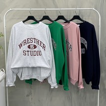 행복여[봄신상무배]스튜디오 레터링 루즈핏 맨투맨 티셔츠