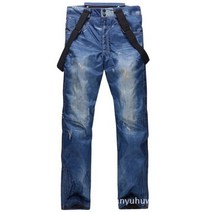 스타일 데님 스키 바지 멜빵 남성 스케이트 스노우 보드 방수 방풍 및 따뜻한, M, Male denim blue