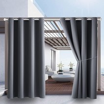 야외 실내 커튼 너비 132.1 x 길이 160cm(52 63인치) 테라스용 - 내후성 창문 패널 프라이버시 보호 그로밋 탑 단열 홈 현관 퍼걸러 잔디 정원 온수 욕조 공간용(패널, Grey_W84 x L95 | 2Pcs