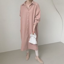 커밍투유 루즈핏 골덴 셔츠 롱 원피스