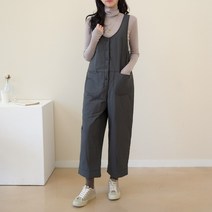 데일리앤 카즈 여성 겨울 와이드 본딩 멜빵 바지 기모 점프수트