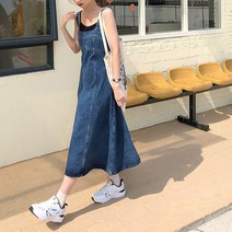SML 2023 빈티지 여성 슬림 스트랩 롱 데님 드레스 여성 민소매 Sundress 오버올 청바지 탱크 드레스 여성용 78325
