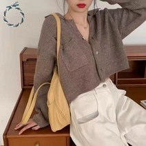 루나클로젯 빅카라 포켓 골지 브이넥 니트 루즈핏 크롭 가디건