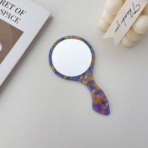 휴대용손거울 한국 대모갑 여성용 기하학 거울 휴대용 메이크업 손잡이가 있는 작은 원형 핸드 헬드, SKU-7