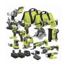 RYOBI 무선 12도구 콤보 18볼트 키트 배터리 3개 및 충전기 녹색, 1개