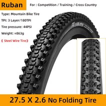 Continental Ruban 산악 자전거 타이어 27.5/29x2.3/2.6 순수 그립 컴파운드 실드 벽 시스템 비 접이식 스틸 와이어 타이어 콘티넨탈 루반 호환, 02 1pce 27.5x2.6