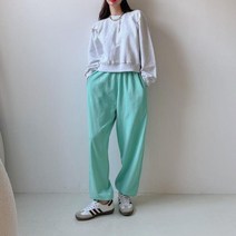 여자 봄조거 허리끈 주머니 분홍색 와이드팬츠