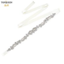 웨딩 파티 이벤트용 TOPQUEEN-S481 럭셔리 신부 벨트 웨딩 실버 라인석 진주 모로코 Caftan 새시 여성 파, 17 Off white Ribbon