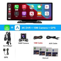 카플레이모니터 JMCQ1026 인치 4K 대시 캠 백미러 카메라 Wifi 카플레이 및 안드로이드 자동 듀얼 렌즈 자동차 DVR 비디오 레코더 GPS 24 시간 주차 AUX, Two cameras 10m GPS+with 32G C