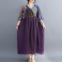 [바니드] 린넨 랩스타일 여성 여름 원피스 중년여성 빅사이즈 4248