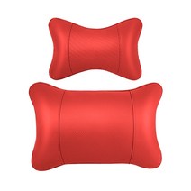 발란스코드 차가겸용 리넨 가죽 목베개 쿠션 차재 기억면 자동차 머리베개 허리베개, 빨강, 머리 베고 허리 한 쌍.