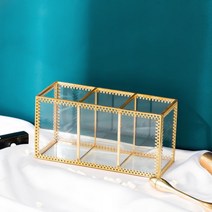 브러쉬통 유럽풍 빈티지 퓨어 브론즈 투명 유리 수납통 뷰티 파우더 브러쉬 통 테이블 수납 케이스, 트리밍(진주 미포함)