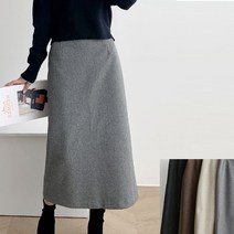 [프롬제니] 리스플 밴딩 뒤트임 모직 스커트 H라인 겨울 롱 치마 기본 무지 지퍼 회색 브라운 블랙 20대 30대 40대 두꺼운 빅사이즈 베이직 심플한 그레이 따뜻한 울 니트