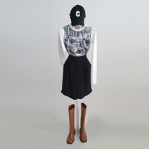 여성 씨티 포토 프린팅 크롭 슬림핏 라운드 면스판 긴팔티 국내제작