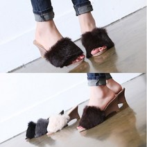 애슬릿(주얼리) [애슬릿] 발 편한 토끼 털 웨지 슬리퍼 6cm