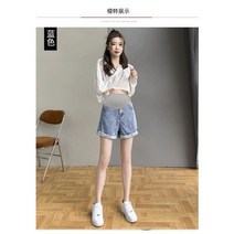 임산부 청바지 임부복 를 위한 출산 의류 하이 웨이스트 데님 반바지 여름 임신 바지 여성 여성 의류 2022 그로스세