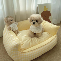 뭉밍 뭉카롱 강아지 범퍼 방석 고양이 메모리폼 쿠션, 옐로우, 메모리폼 L, 순면 / 극세사