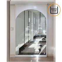 [15] 원슬라이딩 아치형 화이트 바른도어 중문 강화유리 투명 아파트현관중문