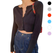 제이인터네셔널 크롭가디건 숏 얇은 면 가디건 단추
