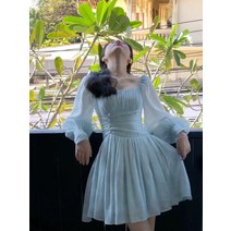 우아한 프랑스 스타일 짧은 파티 드레스 여성용 퓨어 컬러 요정 미니 캐주얼 긴 소매 한국 패션 2023 봄