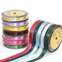 (AES) 공단 프린트 리본 15mmx16yd 땡땡이 포장 끈, B20. 옥색 - 노랑