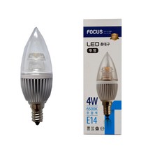 포커스 4W LED 촛대구 E14 주광색 투명