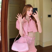 핫픽스 솔트 앤티크 벌룬 칼라 쇼트 코트 안 스트랩 하이웨이스트 플라워 블라우스 원피스 라운드 플리츠 상하의 자켓
