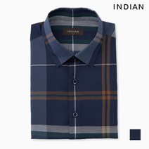 [인디안] [INDIAN] 오렌지 포인트 체크 네이비 반팔 셔츠-MITNSWM3341