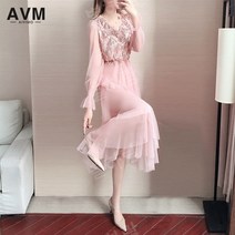 봄 쉬폰 화려한 원피스 핑크 드레스 휴가지 리조트 원피스