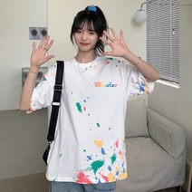 스타일아유 여성 여름 면혼방 오버핏 박시핏 반팔 하프 날염 레터링 프린트 티셔츠 3 COLORS [AYG6TS0047]
