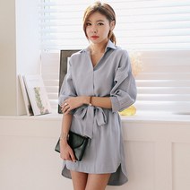 아루클럽 언발 카라 셔츠 원피스